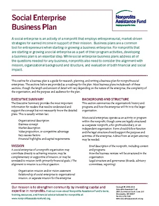Social Enterprisebusiness Plan Nonprofits Pdf Template