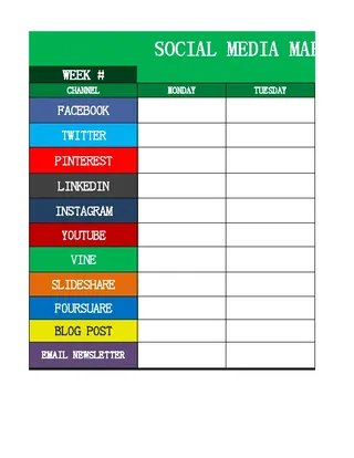 Social Media Marketing Content Calendar Template