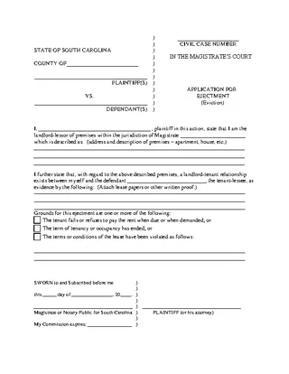 Forms South Carolina Application For Ejectment