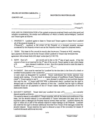 South Carolina Month To Month Rental Agreement Form