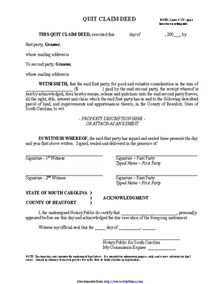 Forms South Carolina Quitclaim Deed Form 1