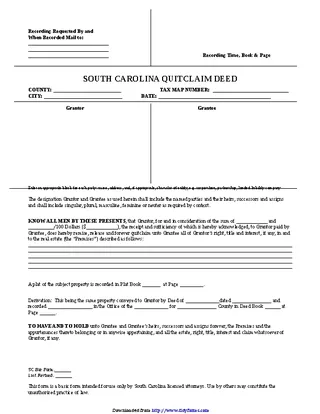 South Carolina Quitclaim Deed Form 1