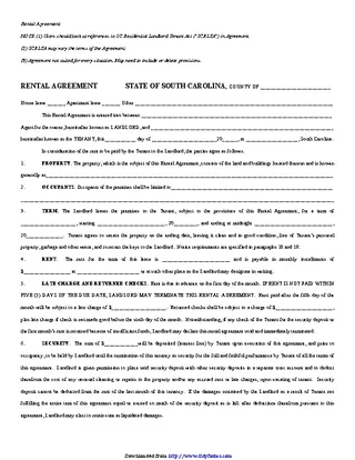 South Carolina Rental Agreement Template