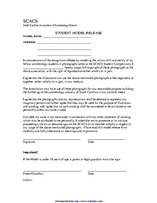Forms South Carolina Student Model Release Form