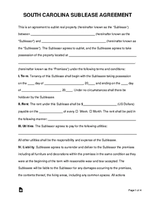 Forms South Carolina Sublease Agreement Template