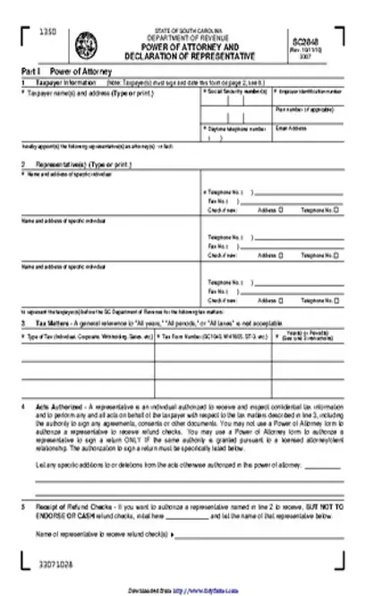 South Carolina Tax Power Of Attorney Form - PDFSimpli
