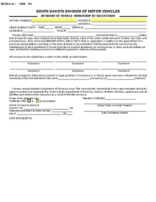 South Dakota Affidavit Of Vehicle Ownership