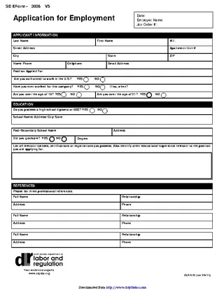 South Dakota Application For Employment Fiilable