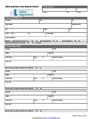 South Dakota Application For Employment