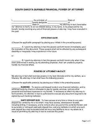 South Dakota Durable Financial Power Of Attorney Form