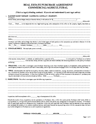 Forms South Dakota Real Estate Purchase Agreement Commercial Agricultural Form