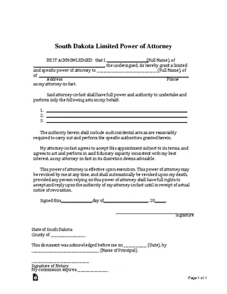 Southdakota Limited Power Of Attorney
