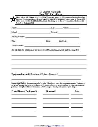 St Charles Has Talent Show 2011 Entry Form