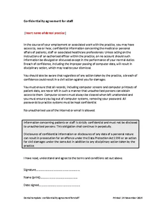 Staff Medical Confidentiality Agreement Example