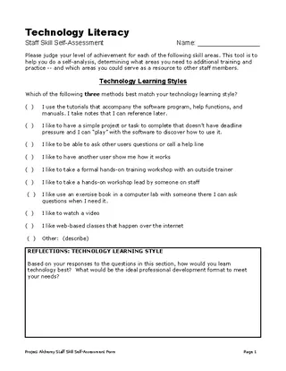 Forms Staff Skill Self Assessment Template