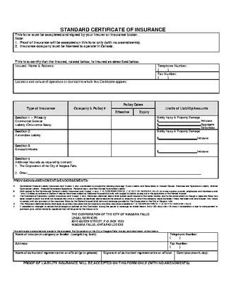 Forms Standard Certificate Of Insurance Template Free Download