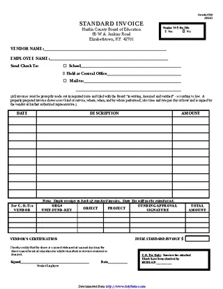 Standard Invoice For Hardin County Board Of Education