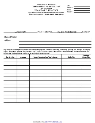 Forms Standard Invoice Of Kentucky Department Of Education