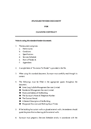 Forms Standard Tender Document For Cleaning Contract Free Pdf