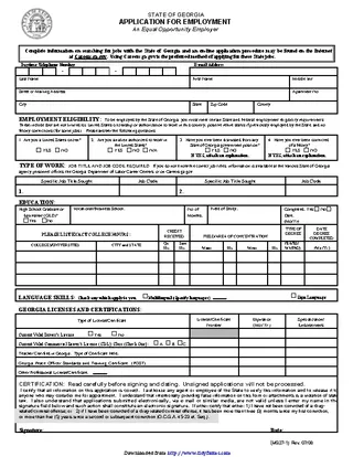 State Of Georgia Application For Employment