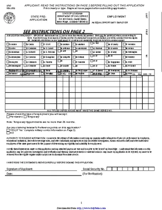 State Of Louisiana Pre Employment Application Standard Form 10Sf 10