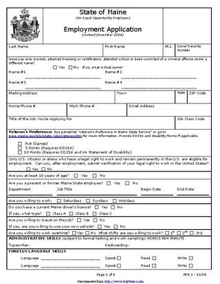 State Of Maine Employment Application