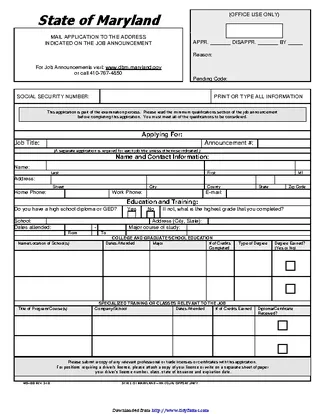 State Of Maryland Employment Application