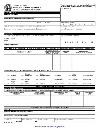 State Of Missouri Application For Employment