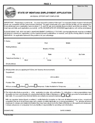 State Of Montana Employment Application