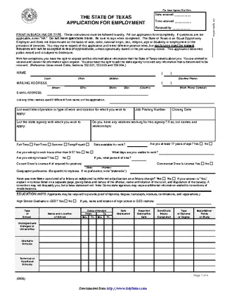 State Of Texas Application For Employment Fillable