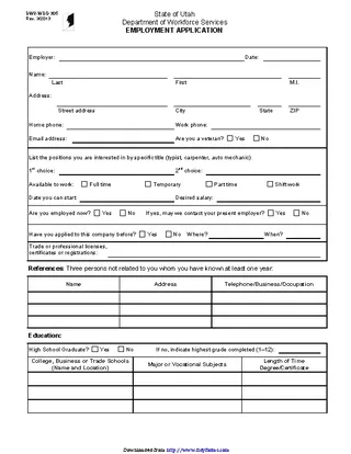 State Of Utah Employment Application