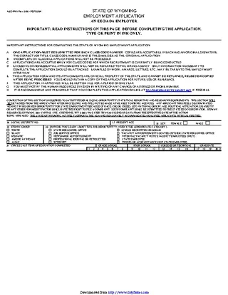 State Of Wyoming Employment Application