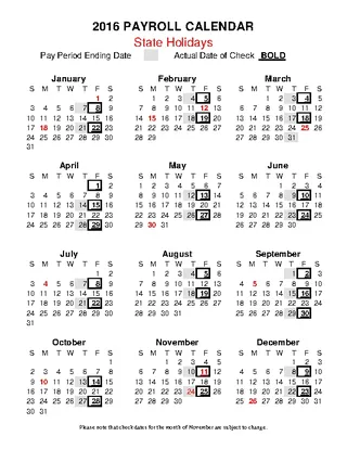 State Payroll Calendar Template