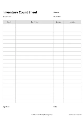 Forms Stock Inventory Count Sheet