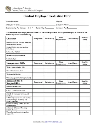 Forms Student Employee Evaluation Form