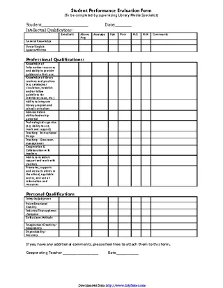 Student Evaluation Form