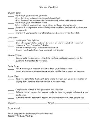 Forms Student Led Conference Tool Student Checklist
