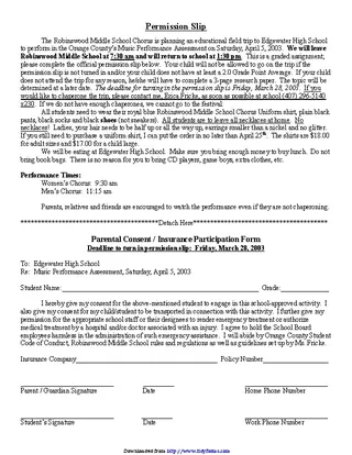 Forms Student Permission Slip Template