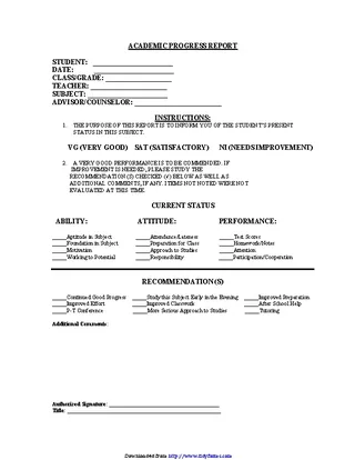 Forms Student Progress Report Template