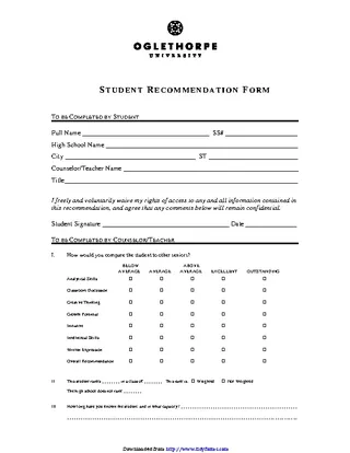 Forms Student Recommendation Form