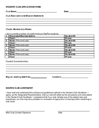 Forms Student Sample Club Mebership Application Form Download