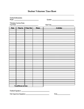 Forms Student Volunteer Time Sheet