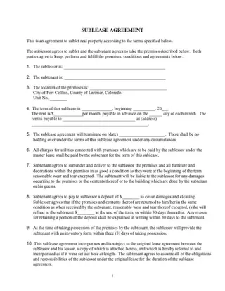 Forms Sub Lease Agreement PDF