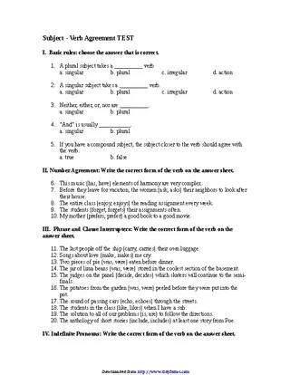 Forms Subject Verb Agreement Test