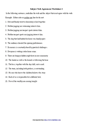 Forms Subject Verb Agreement Worksheets 1