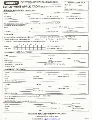 Forms Subway Employment Form