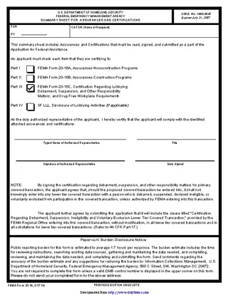 Forms Summary Sheet For Assurances And Certifications