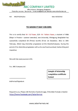 Summer Internship Certificate Template