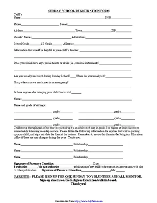 Forms Sunday School Registration Form