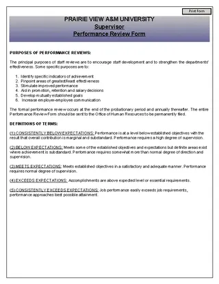 Forms Supervisor Performance Evaluation Template